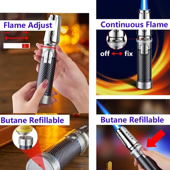 Butane Torch Lighter, Fire Dab Torch Lighters Butane Refillable, Windproof Blue - Picture 4 of 7